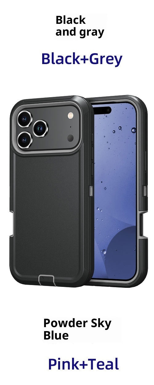 Coque robot trois‑proof pour iPhone 17 Pro Max – Couleur unie, étanche, anti‑poussière, antichoc