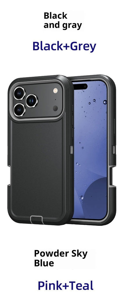 Coque robot trois‑proof pour iPhone 17 Pro Max – Couleur unie, étanche, anti‑poussière, antichoc