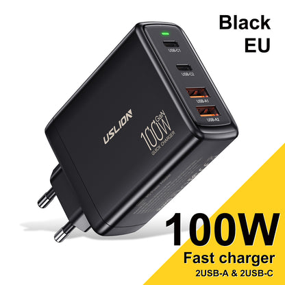Chargeur rapide 100W GaN à 4 ports – puissance, sécurité et design compact pour tous vos appareils.